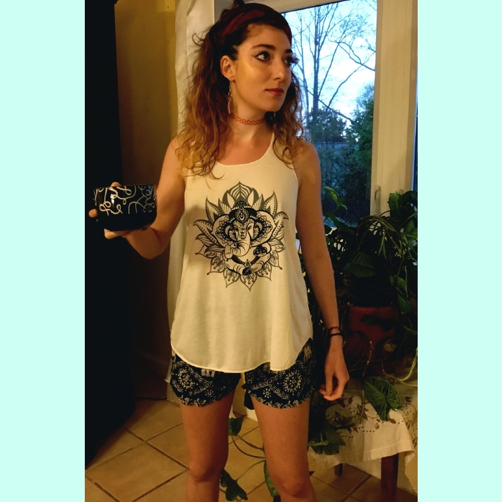 Ganesh Lotus Flowy Boho Yoga Tank Top 100% Cotton